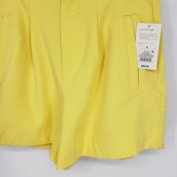3/$25 a new day Stretch Midi Pleated Shorts 4 Womens High Rise Waist Yellow - Picture 6 of 13